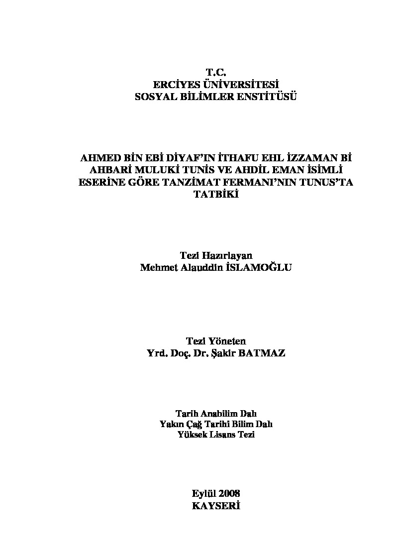 Tanzimat Fermanının Tunesde Tetbiqi-Mehmed Alautdin Islamoğlu-2008-137s
