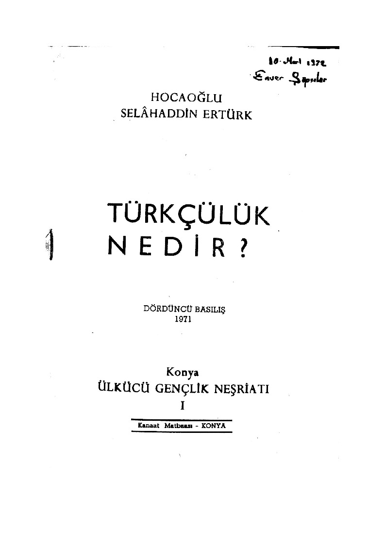 Türkseverlik Nedir-Xocaoğlu Selahetdin Ertürk-1971-40s