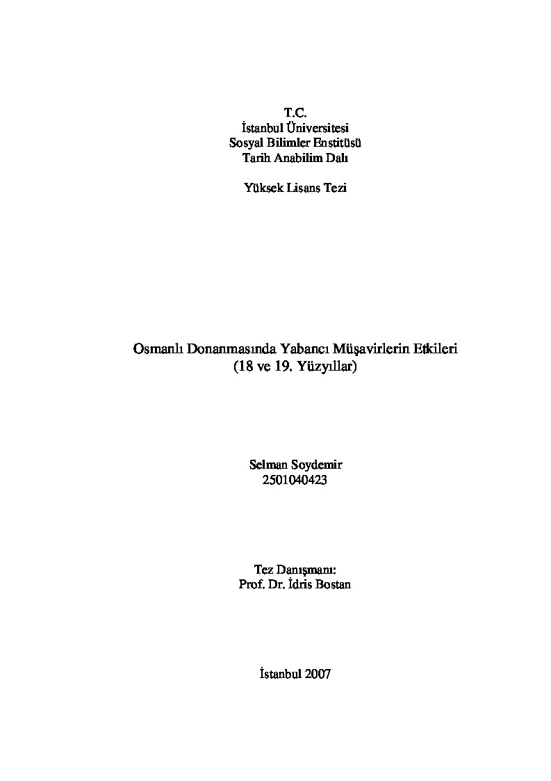 Osmanlı Donanmasında Yabancı Muşavirlerin Etgileri-18. Ve 19.Yüzyıllar-Selman Soydemir-2007-191s