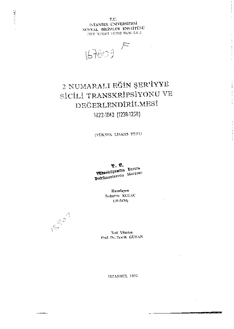 2. Numaralı Eğin Şeriyye Sicili Transkripsiyonu Ve Değerlenirilmesi-Bedretdin Qolaç-1992-269s