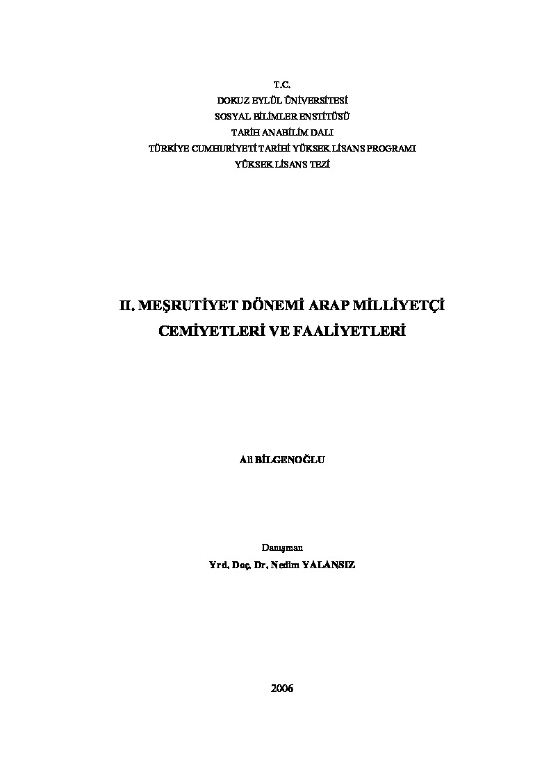 II Meşrutiyet Dönemi ereb milliyetçi cemiyetleri ve çağışlari-Ali Bilgenoğlu-2006-162