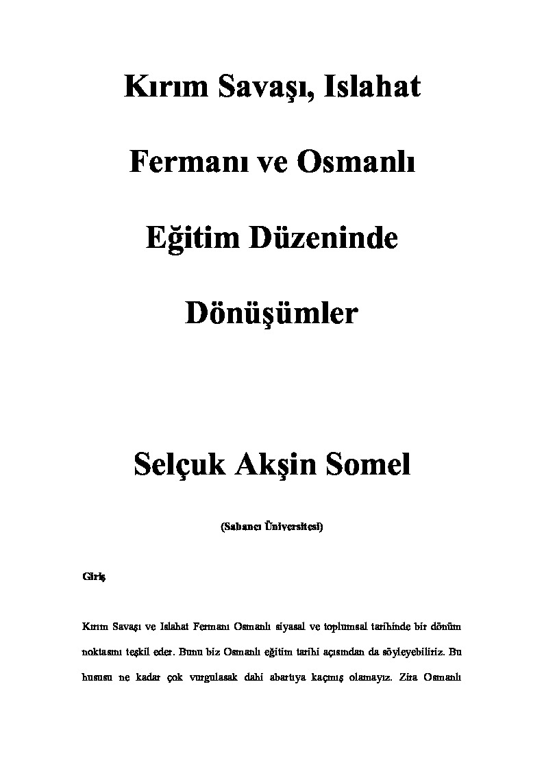 Kırım Savaşı-Islahat Fermanı ve Osmanlı Eğitim Düzeninde Dönüşümler-Selcuq Akşin Somel-31s