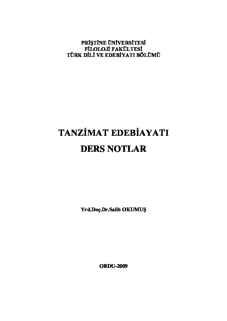 Tanzimat Edebiyatı-Ders Notlari-Salih Oxumuş 2009 412s