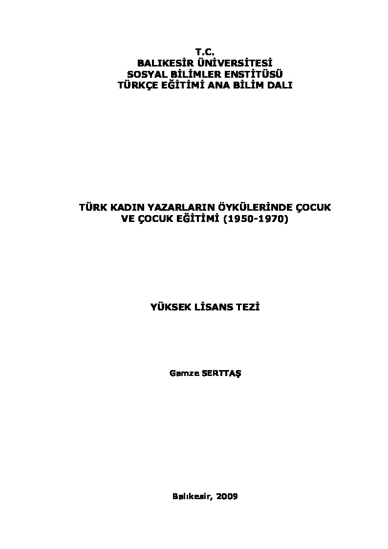 Türk Qadın Yazaların Öykülürinde Cocuq Ve Cocuq Eğitimi 1950-1970-Qemze Sertdaş 2009 188