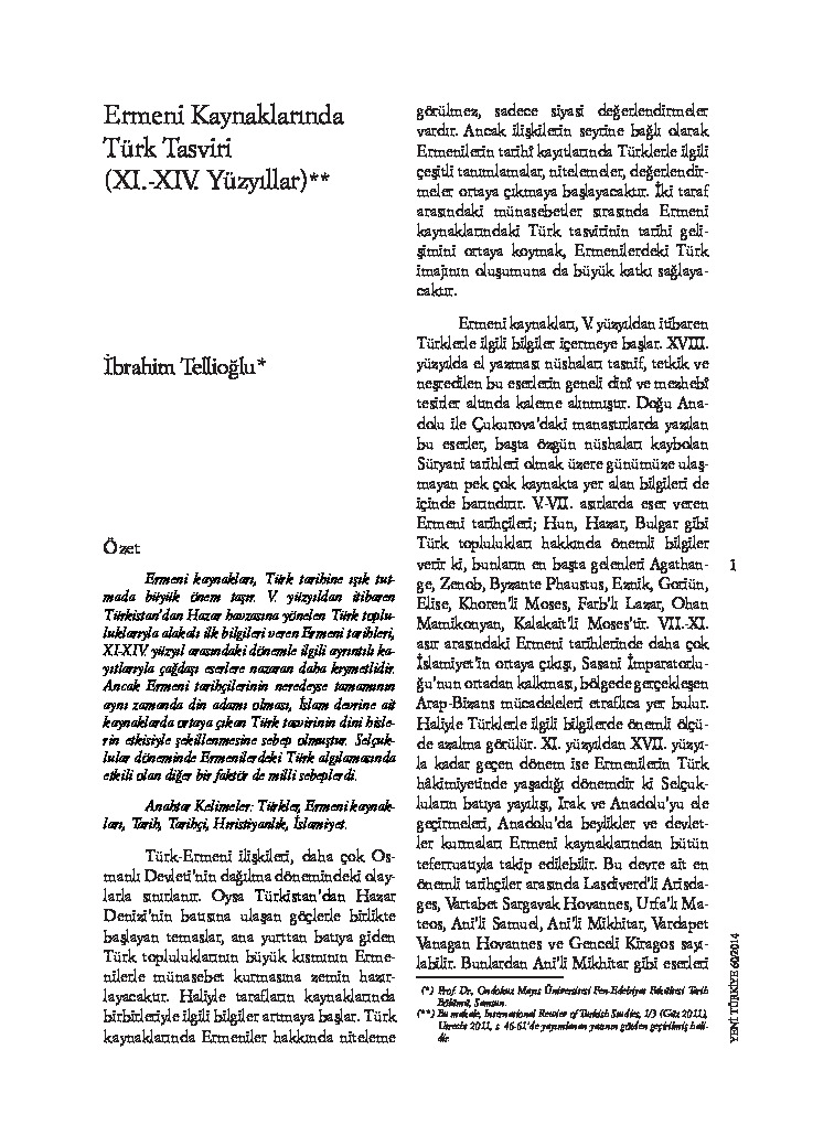 Ermeni Qaynaqlarında Türk Tesviri (XI.-XIV. Yüzyıllar) İbrahim Tellioğlu 10