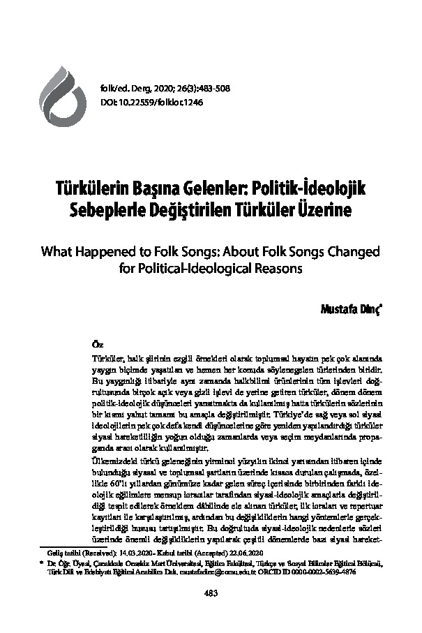 Türkülerin Başına  Gelenler-Politik-Ideolojik Nedenlerle Değişdirilen Türküler Üzerine-26s