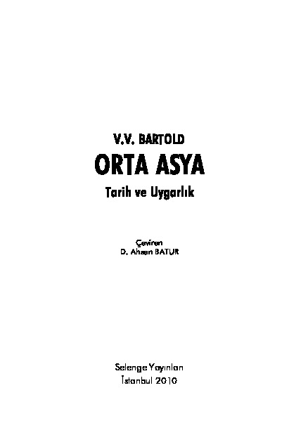 Orta Asya Uyqarlıq Ve Tarixi V.V.Barthold Ehsen Batur 2010 504s