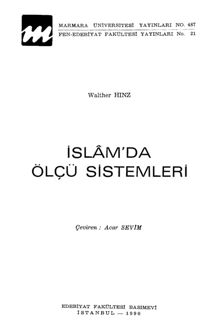 İslamda Ölçü Sistemleri Walther Hınz -Acar Sevim 1990 91