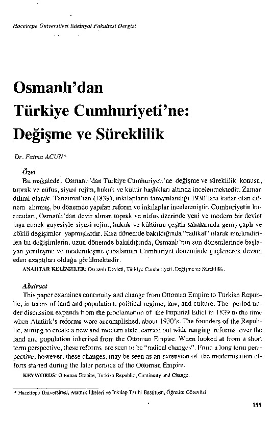 Osmanlıdan Türkiye Cumhuriyetine-Değişme ve Süreklilik  Fatma ACUN  13