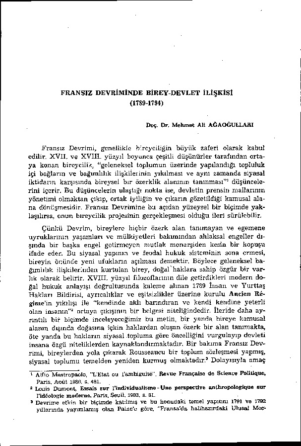 Fransız Devriminde Birey Devlet Ilişgisi-1789-1794 Mehmed Ali Ağaoğulları - 34s