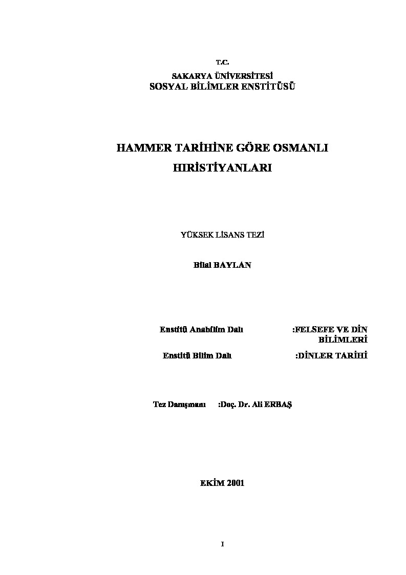 Hammer Tarixine Göre Osmanlı Hıristiyanları-Bilal Baylan-2001-122s