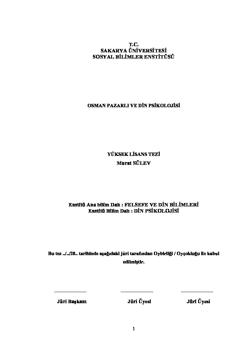Osman Pazarlı Ve Din Psikolojisi-Murad Sülev-2003-94s