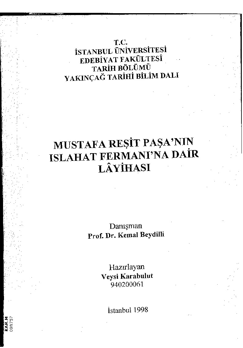 Mustafa Reşit Paşanın Islahat Fermanına Dair Layihası-Veysi Qarabulut-1998-34s