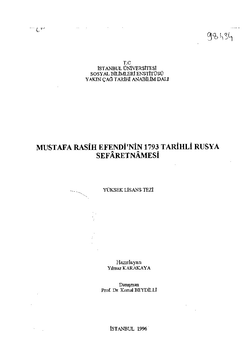 Mustafa Rasih Efendinin 1793 Tarixli Rusya Sifaretnamesi-Yılmaz Qaraqaya-1996-191s