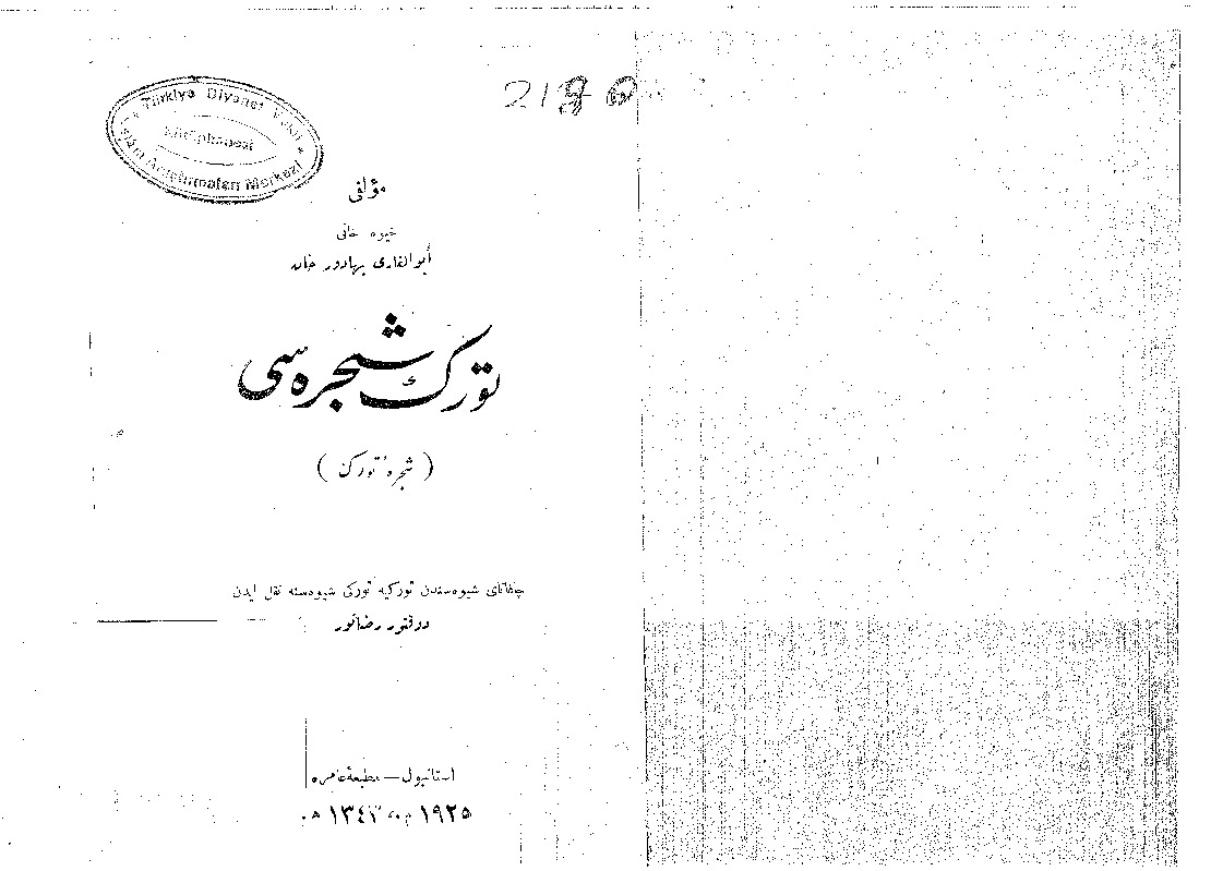 Türk Şeceresi-Şecereyi Terakime-Ebülqazi Bahadürxan-Çağatay Türkcesinden Osmlıcaya-Ebced-Köçürü-Riza Nur-1925-359s