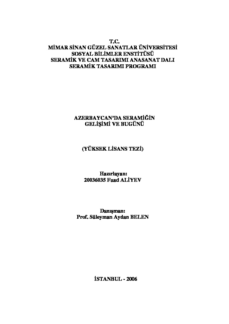 Azerbaycanda Seramikin Gelişimi Ve Bugünü-Fuad Aliyev-Istanbul-2006-112s