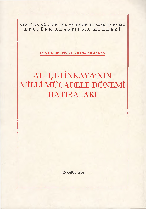 Ali Çetinqayanın Milli Mucadile Dönemi Xatıraları-1993-105s