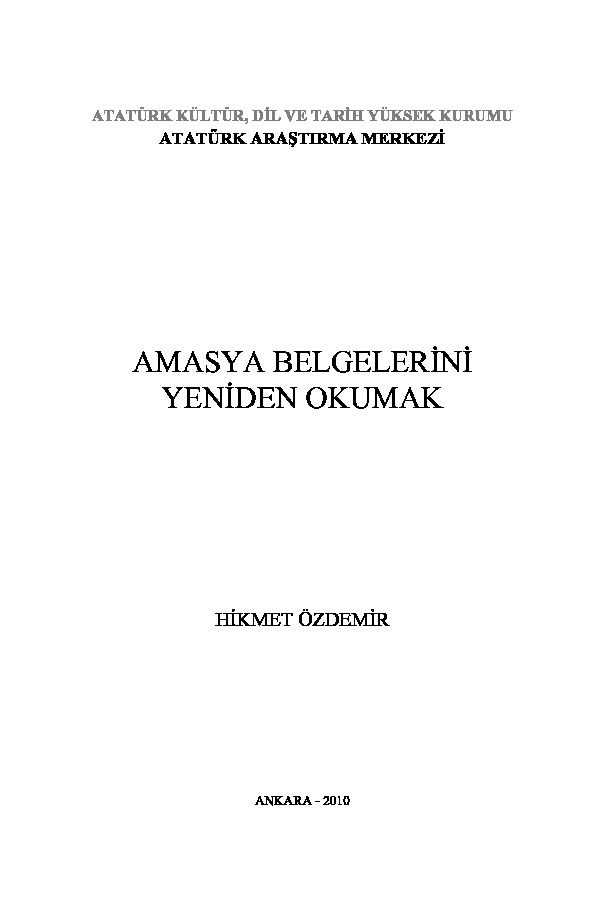 Amasya Belgelerini Yeniden Okumaq-Hikmet Özdemir-2010-237s