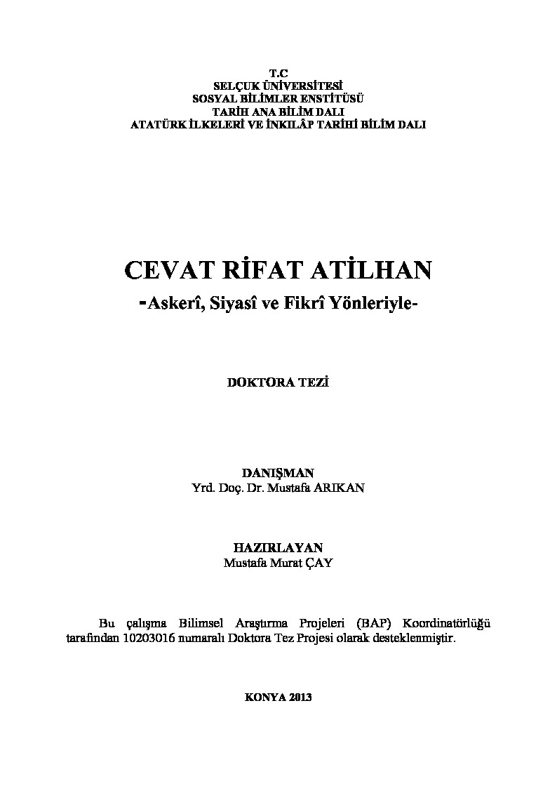 Cavad Rifat Atılqan-Askeri-Siyasi Ve Fikri Yönleriyle-Mustafa Murad Çay-2013-380s