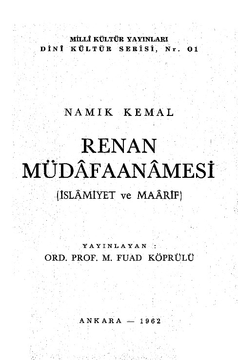 Renan Müdafaanamesi-Islamiyet Ve Maarif-Namiq Kemal-Yayınlayan-Fuad Köprülü-1962-80s