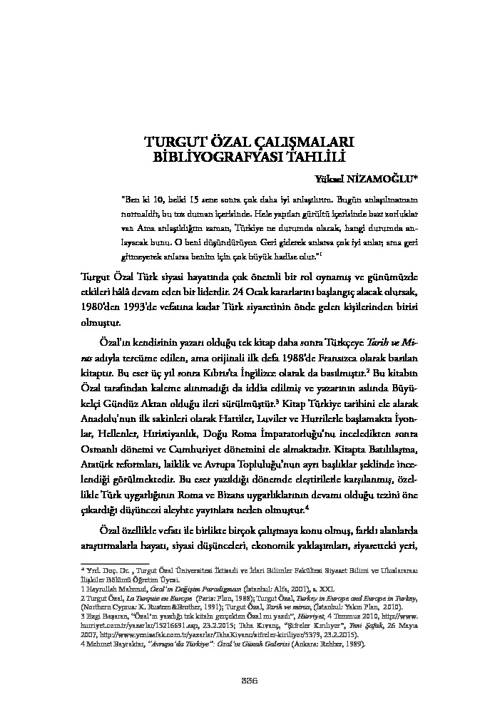 Turqut Ozal Çalışmalari Bibliyoqrafyası-Yüksel Nizamoğlu-335s