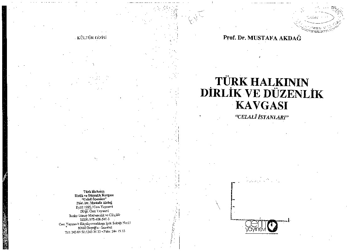 Türk Xalqının Dirlik Ve Düzenlik Qavqası-Celali Isyanları-Mustafa Akdağ-1995-540s