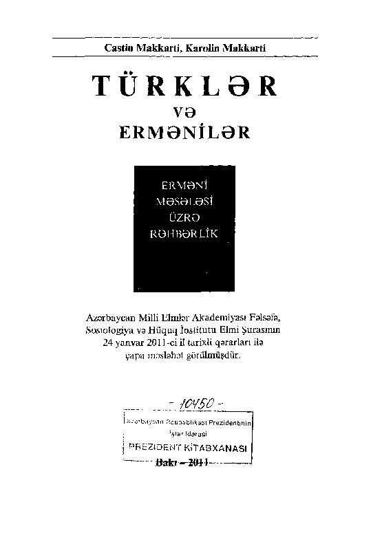 Türkler Ve Ermeniler Ermeni Meselesi Üzre Rehberlik-Castin Makkarti-Karolin Makkarti-Baki-2011-97s
