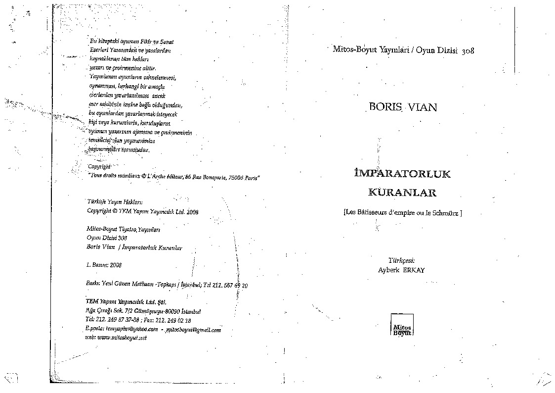 Impiraturluq Quranlar-Boris Vian-Ayberk Erkay-2008-70s