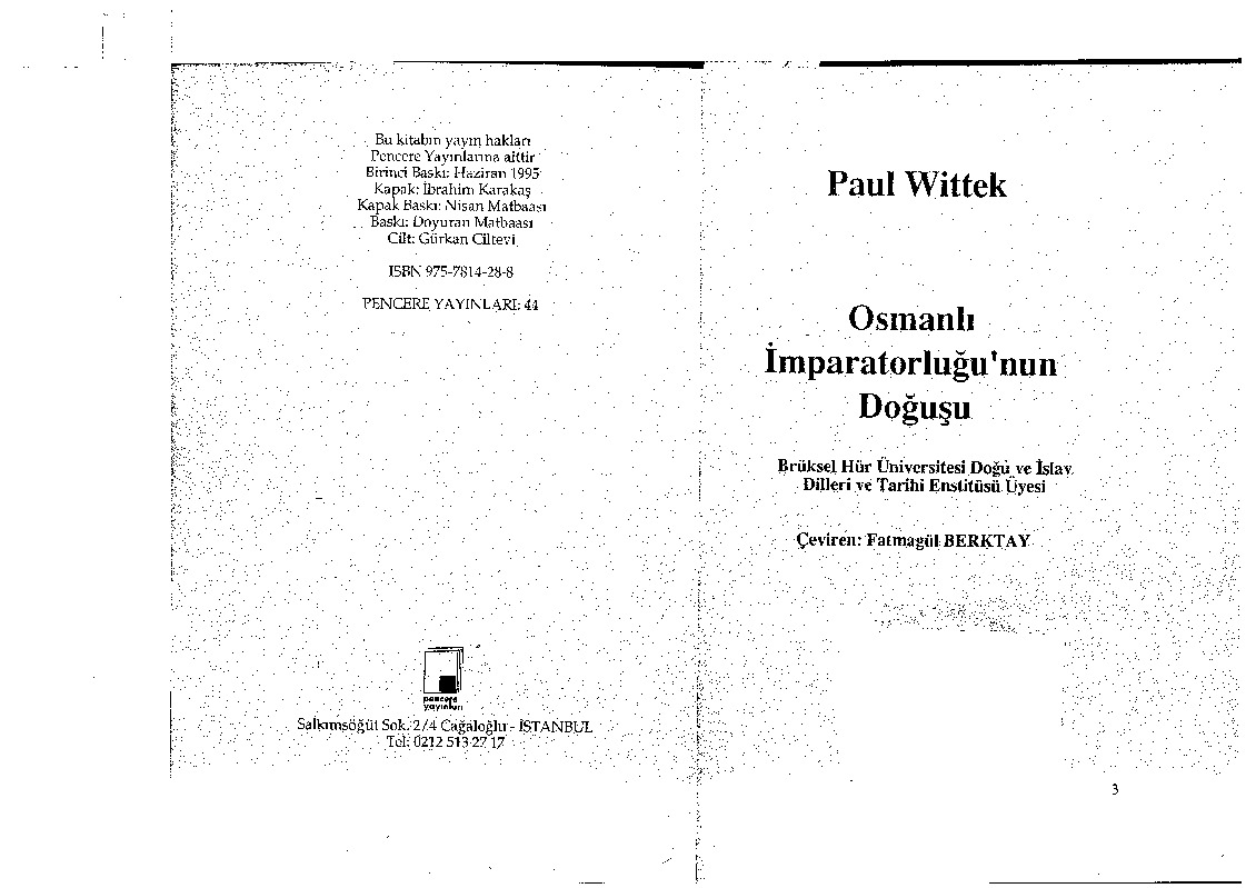 Osmanlı İmpiraturluğunun Doğuşu-Paul Wittek-Fatmagül Berktay-1995-70s