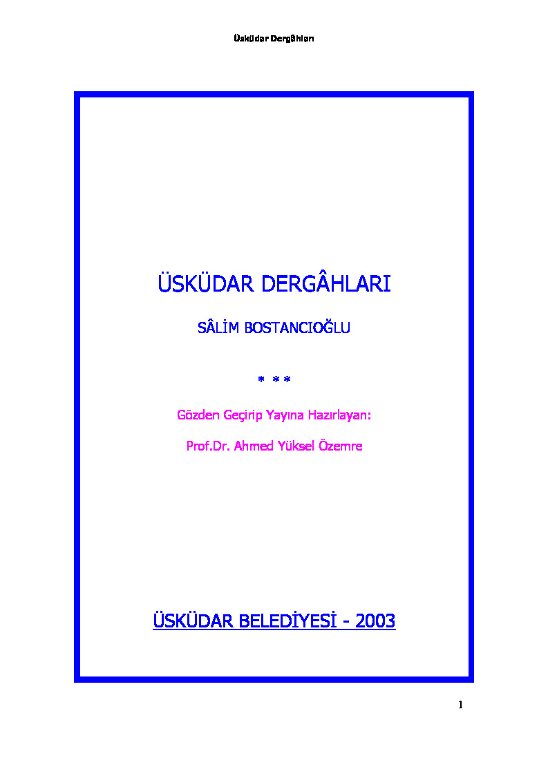 Üsküdar Dergahları-Salim Bostançıoğlu-2003-122s