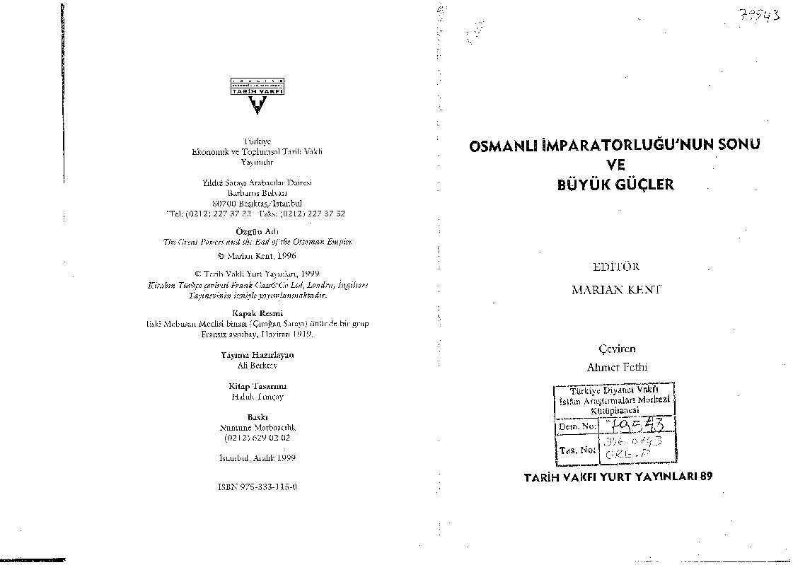Osmanlı Impiratuluğunun Sonu Ve Böyük Gücler-Marian Kent-Ahmed Fethi-1996-260s