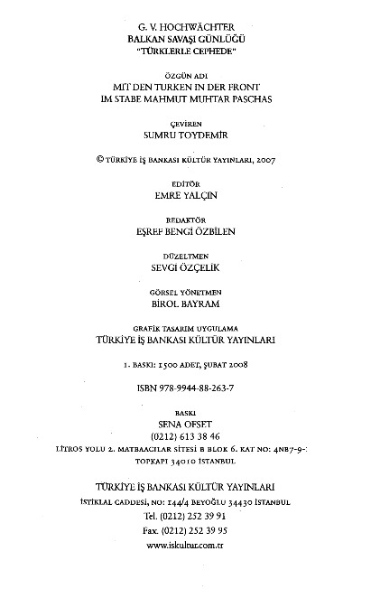 Balkan Savaşı Günlüğü-Türklerle Cebhede-G.V.Hochwachter-Sumru Toydemir-2007-153s
