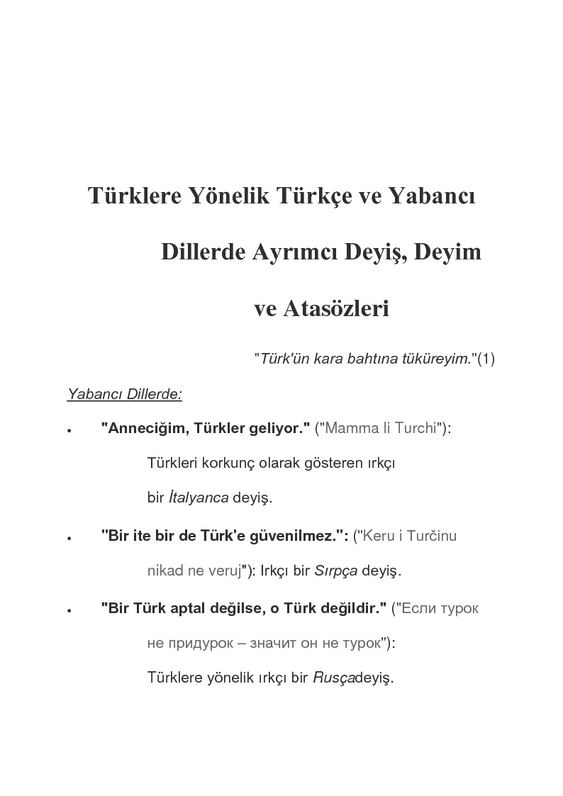 Türklere Yönelik Türkce Ve Yabancı Dillerde Ayrımçı Deyish Ve Atasöleri-18s