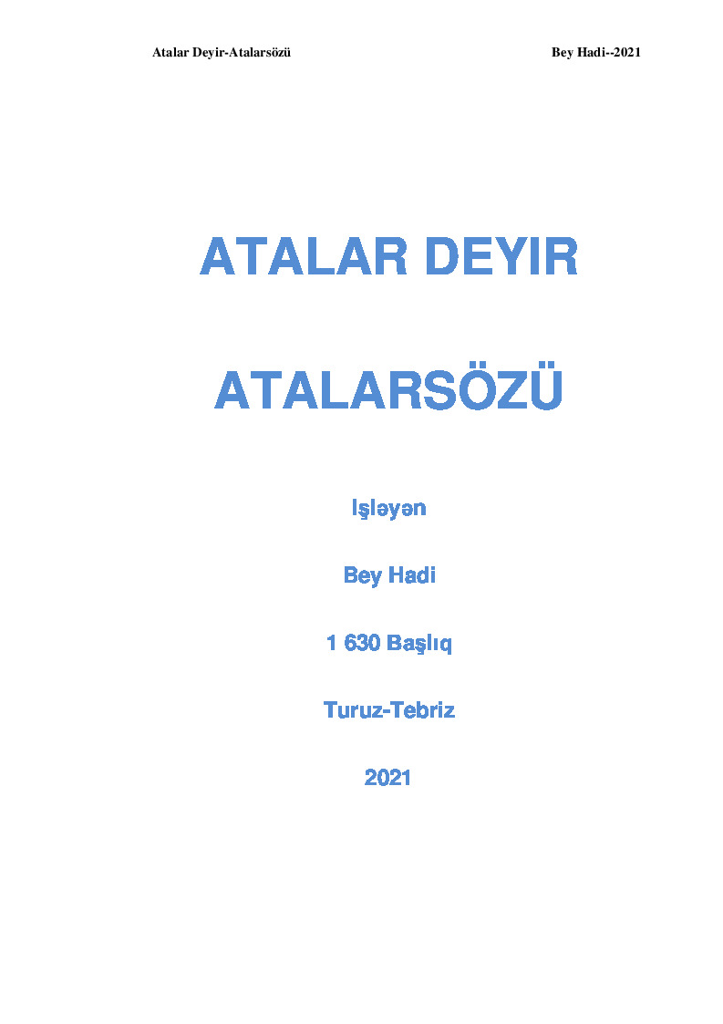 Atalar Deyir-Atalarsözü-Bey Hadi-1630 Bashlıq-Latin-2021