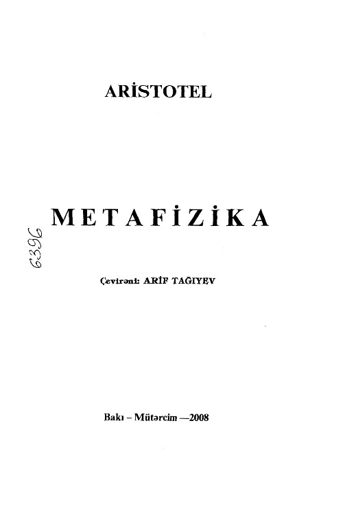 Metafizika-Aristotel-Arif Tağiyev-Baki-2008-383s