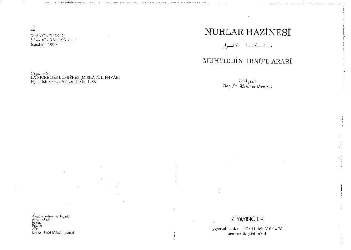 Nurlar Xezinesi-Ebu Abdullah Muhyitdin Ibnul Erebi-Mehmed Demirçi-1983-192s