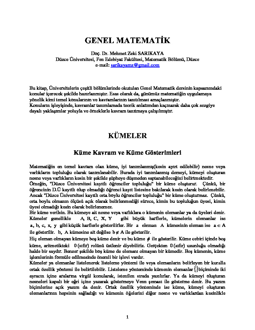 Genel Matematik-Mehmed Zeki Sarıqaya-96s