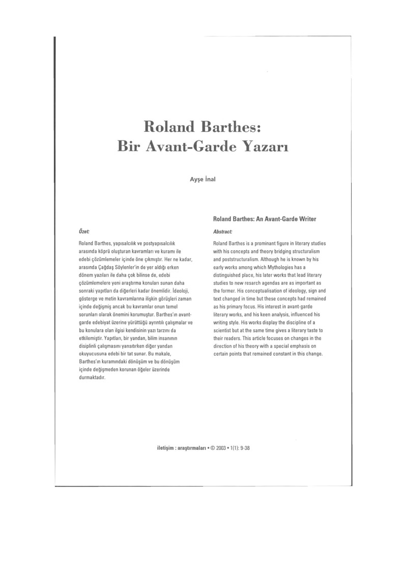 Bir Avanqard Yazarı-Roland Barthes-Ayşe Inal-30s