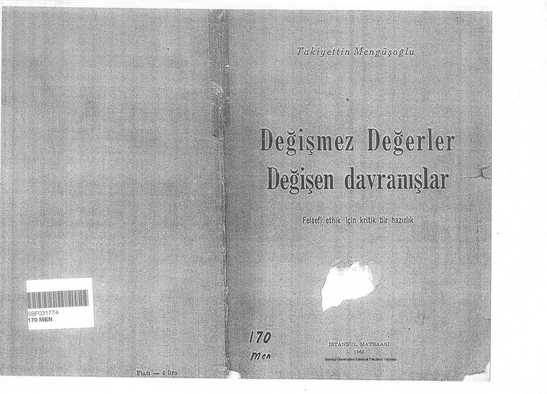Değişmez Değerler Değişen Davranışlar-Takiyetdin Menguşoğlu-1965-50s