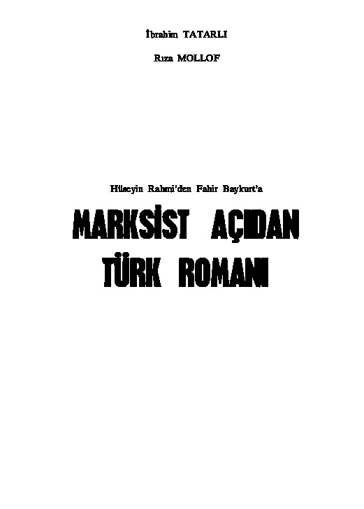 Marksist Açdan Türk Rumanı- Ibrahim Tatarlı-Riza Mollof-2003-277s