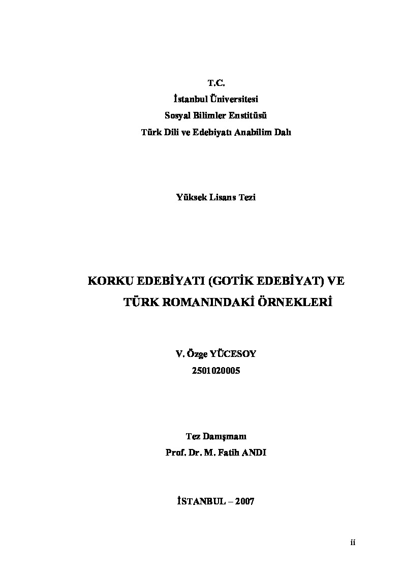 Qorxu Edebiyati (Gotik Edebiyat) Ve Türk Rumanındaki Örnekler-Özge Yücesoy-2007-115