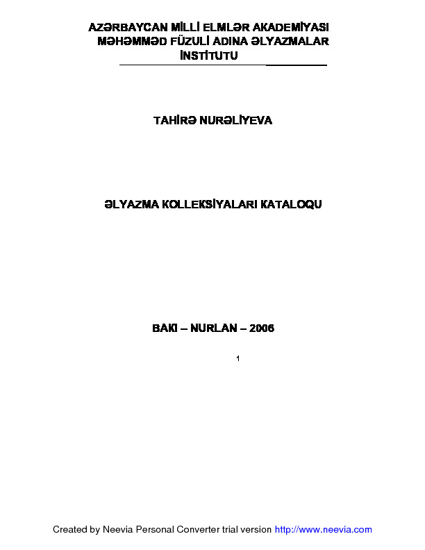 Elyazma Kolleksiya Kataloqu-Tahire Nureliyeva-Baki-2006-684s