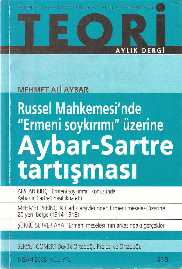 Teori-Russel Mahkemesinde Ermeni Soyqırımı Üzerine Aybar-Jean Paul Sartre Dartışması-Mehmed Ali Aybar-2008-82s