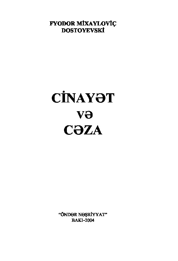 Cinayet Ve Ceza-Dasdayevski-Baki-2004-560s