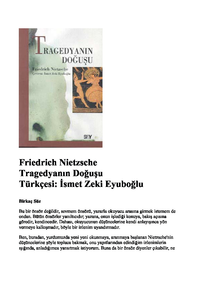 Trajedyanin Doğuşu-Friedrich Nietzsche-Chev-Ismet Zeki Eyuboghlu-91s