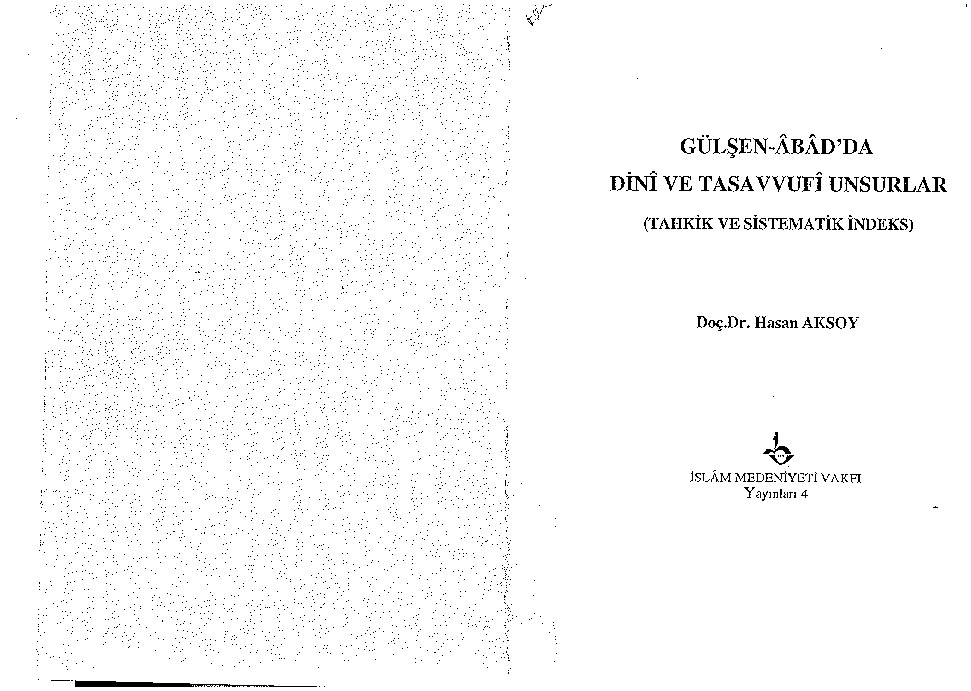 Gülşen Abadda Dini Ve Tasavvufi Ünsürler-Tehqiq Ve Sistimatik Indeks-Hasan Aksoy-1977-153s