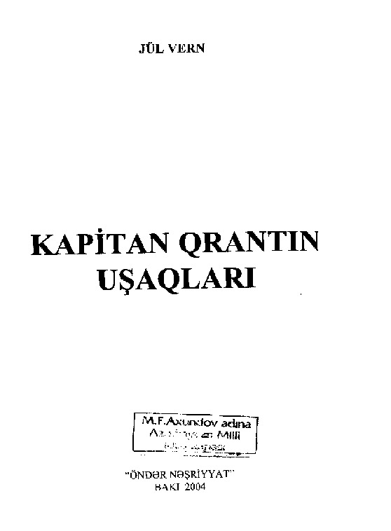 Kapitan Qrantin Ushaqları-Jül Verne-Baki-2004-276s