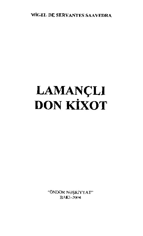 Lamanchali Don Kişot-M.D.Servantes Saavdra-Baki-2004-576s