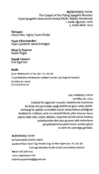 Ucan Spagetti Canavarinin Qutsal Kitabi Bobby Henderson Umut Ulus Ugras Turan Onder 2010 217s