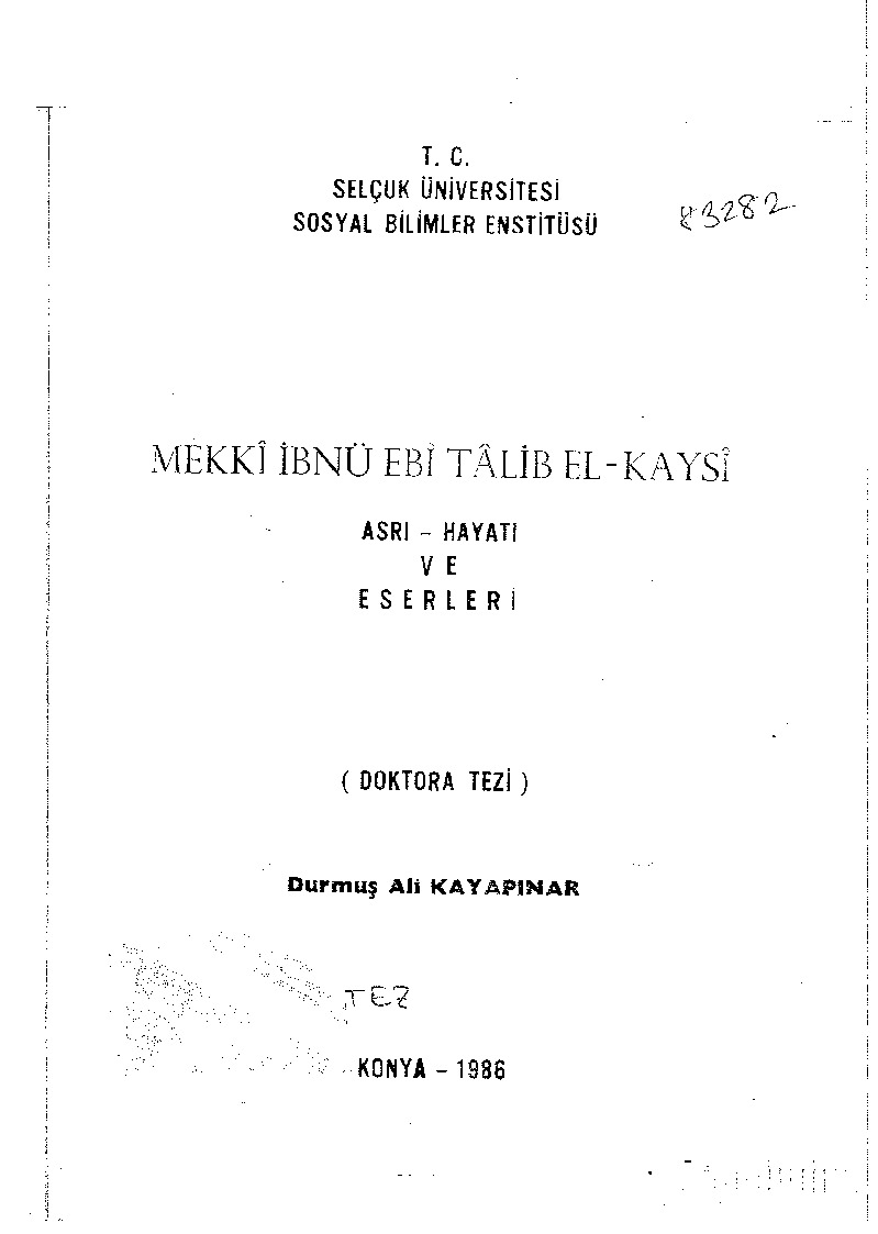 Mekki Ibnu Ebi Talib Elkaysi  Esrı-Yaşamı-Eserleri-Durmuş Ali Qayapınar-1986-208s